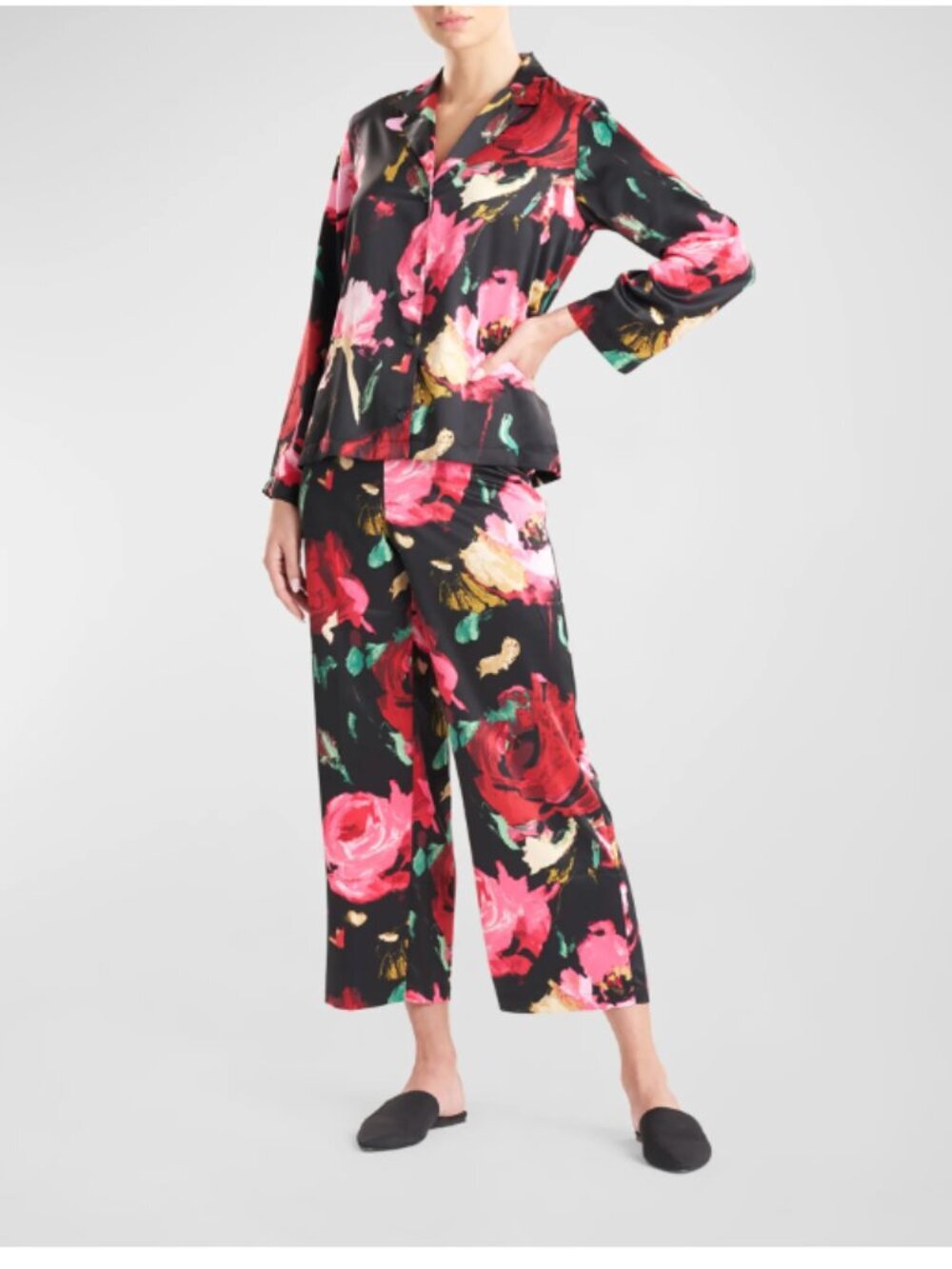 NATORI Haiku Charm Cropped Floral Print Pajama PJ Set Size Small